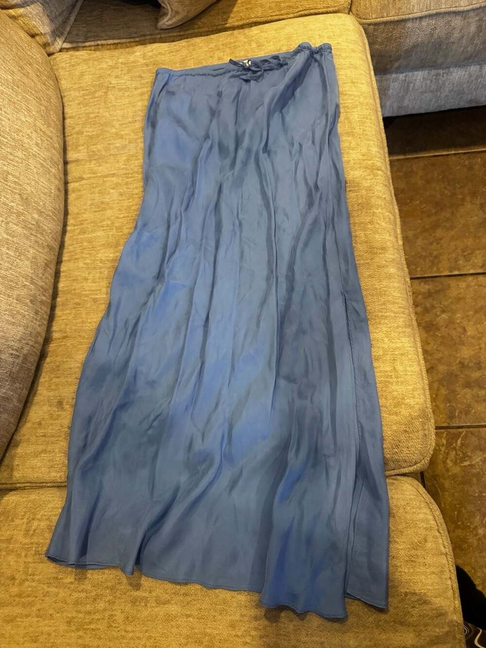Madewell Maxi Skirt Size 10 Blue Cupro Viscose Drawstring Slit